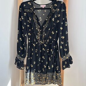 re:named Black Dress with Yellow Floral Design